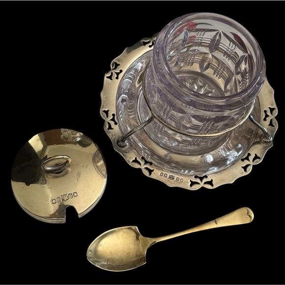 Davis & Sons Glagow Scotland Silverplate Jam Jelly Honey Glass Jar Antique - Picture 3 of 10